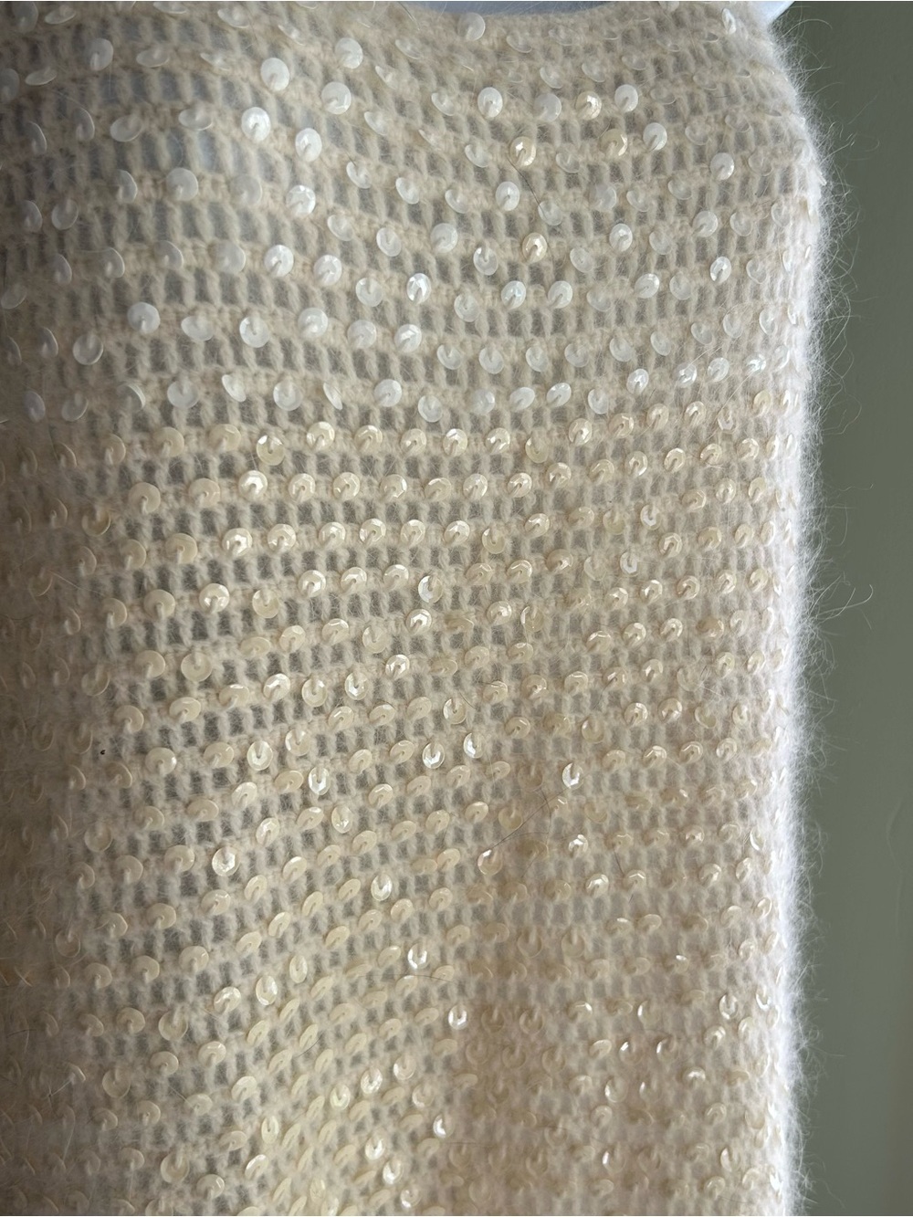 NWT WOMYN Ivory Sweater Knit Dress Sequins Sleeveless Lambs’ Wool & Angora Sz L - Picture 4 of 8